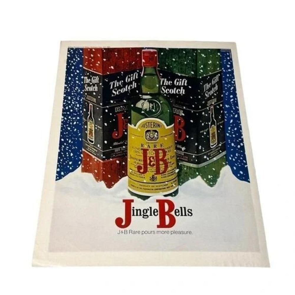 1970 J & B Scotch Jingle Bells Original Vintage Print Ad